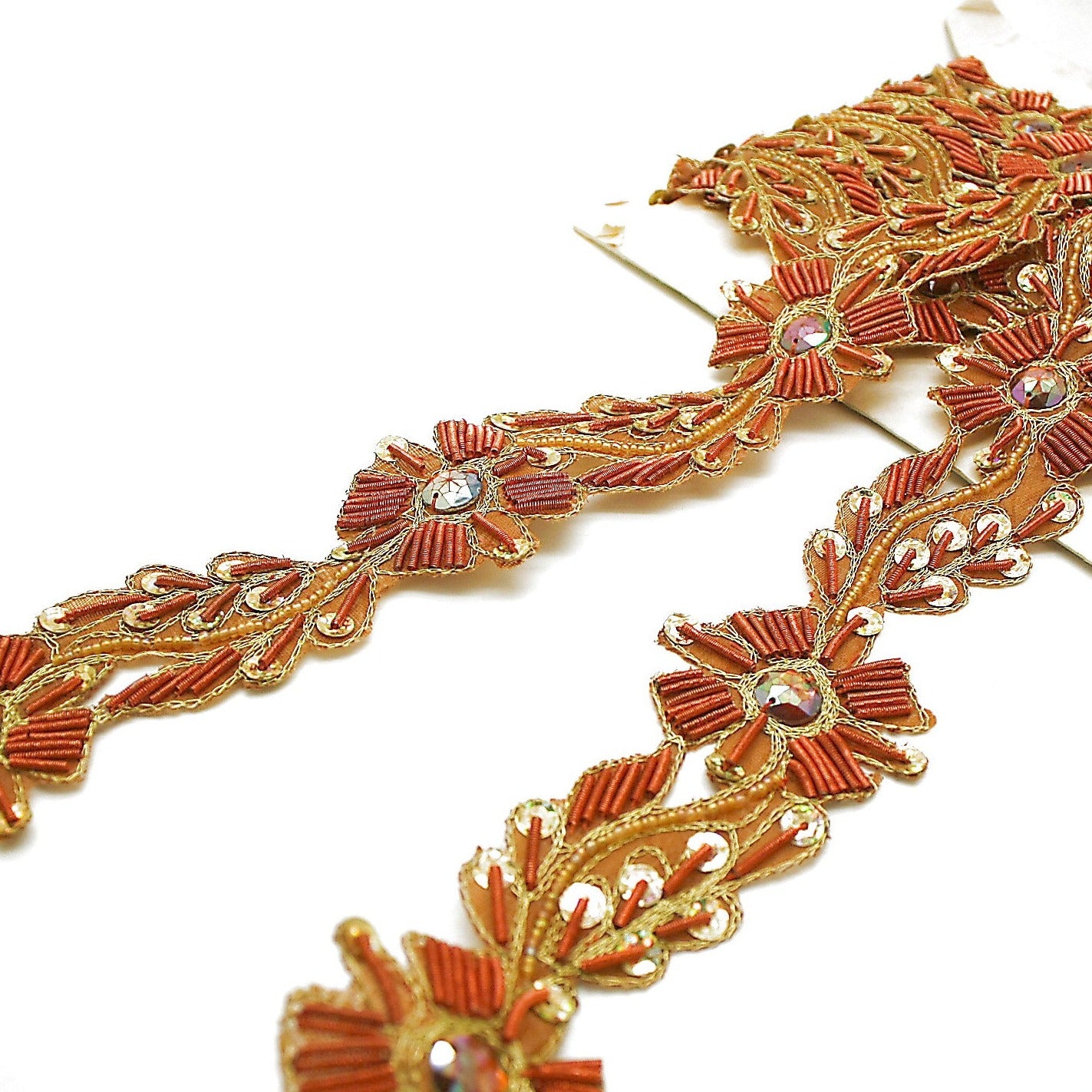 RUSTY ORANGE FLORAL RHINESTONE  TRIM - sarahi.NYC