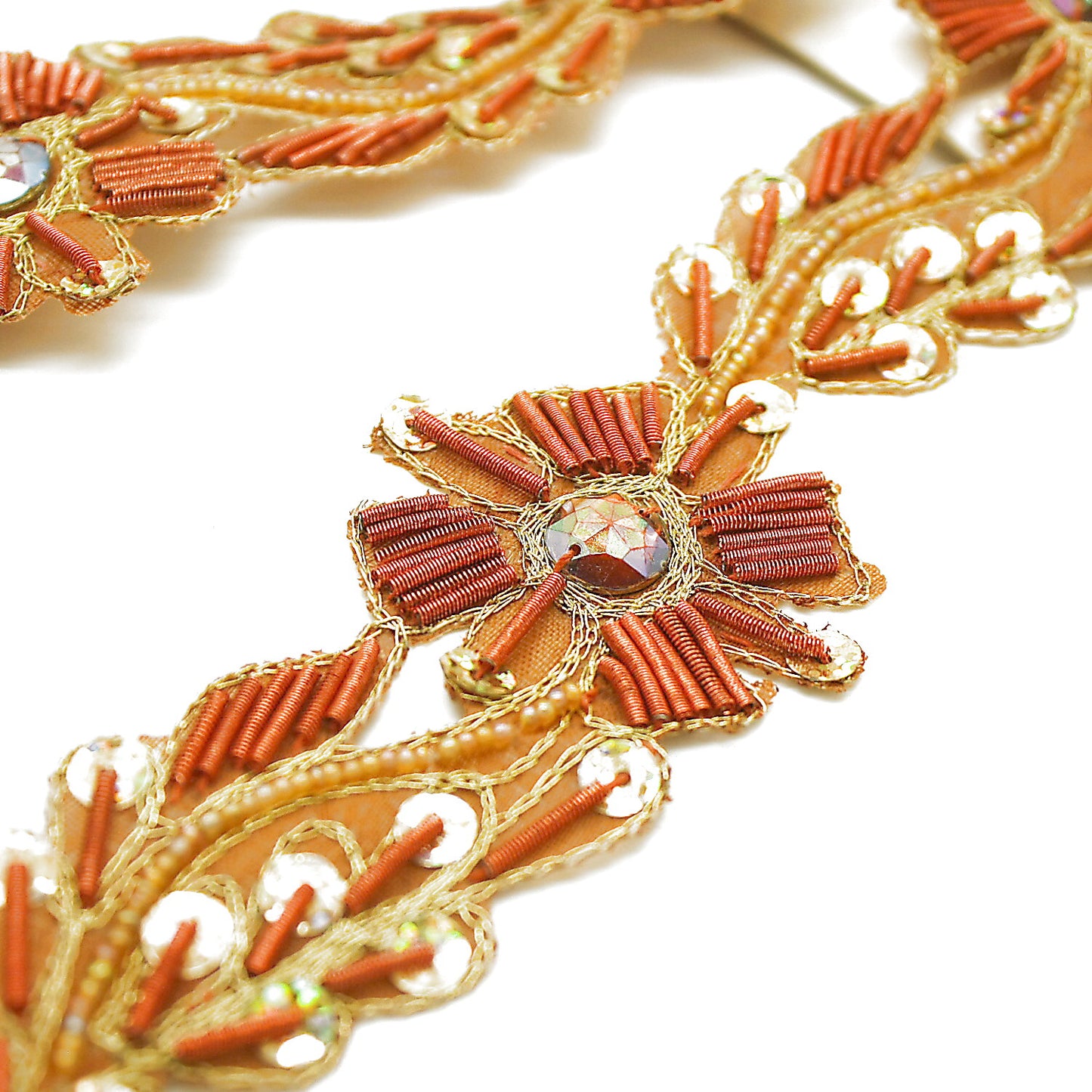 RUSTY ORANGE FLORAL RHINESTONE  TRIM - sarahi.NYC