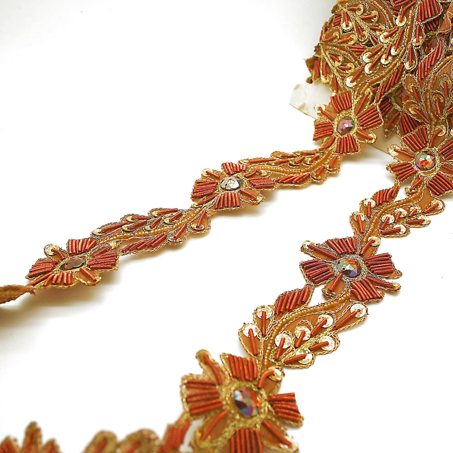 RUSTY ORANGE FLORAL RHINESTONE  TRIM - sarahi.NYC