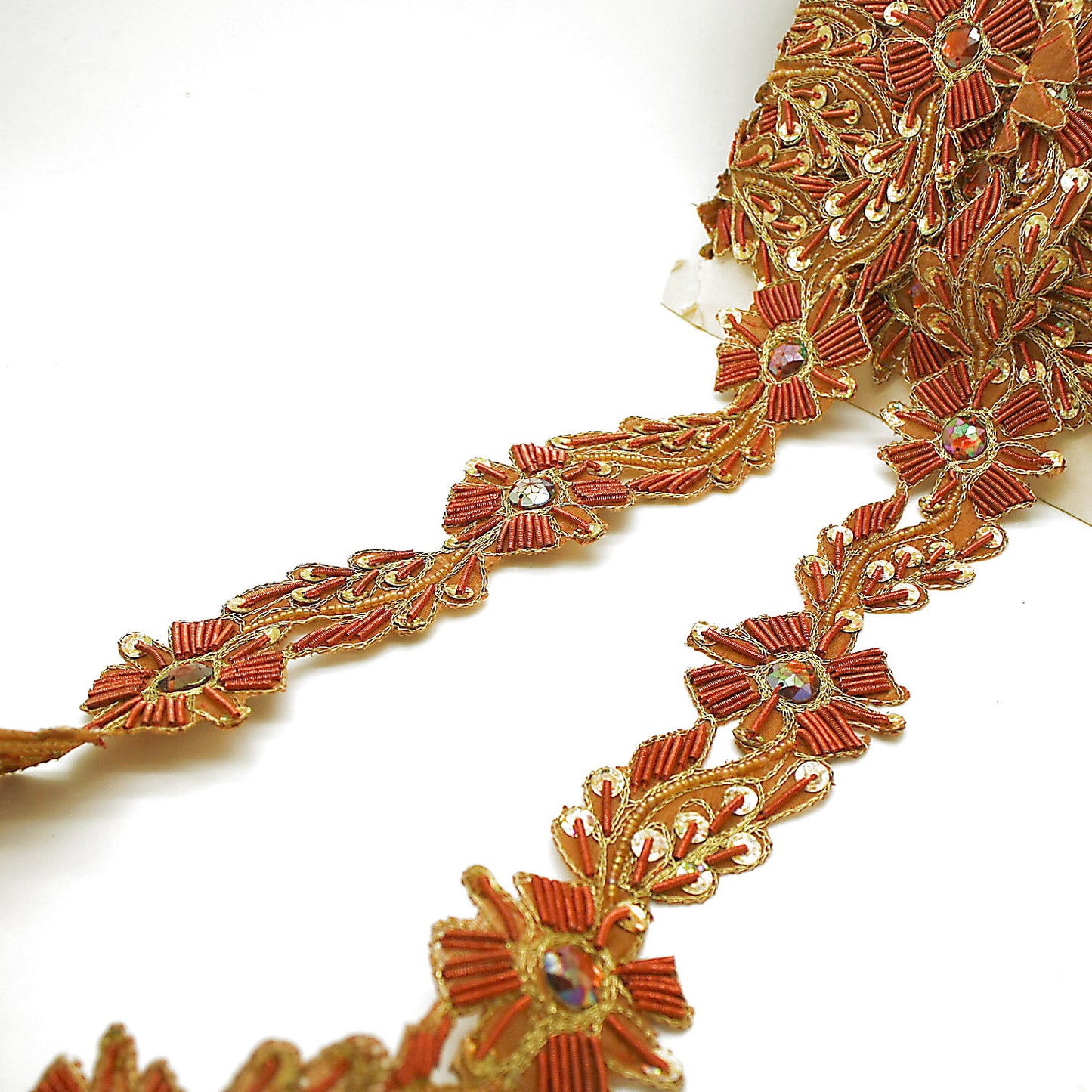 RUSTY ORANGE FLORAL RHINESTONE  TRIM - sarahi.NYC