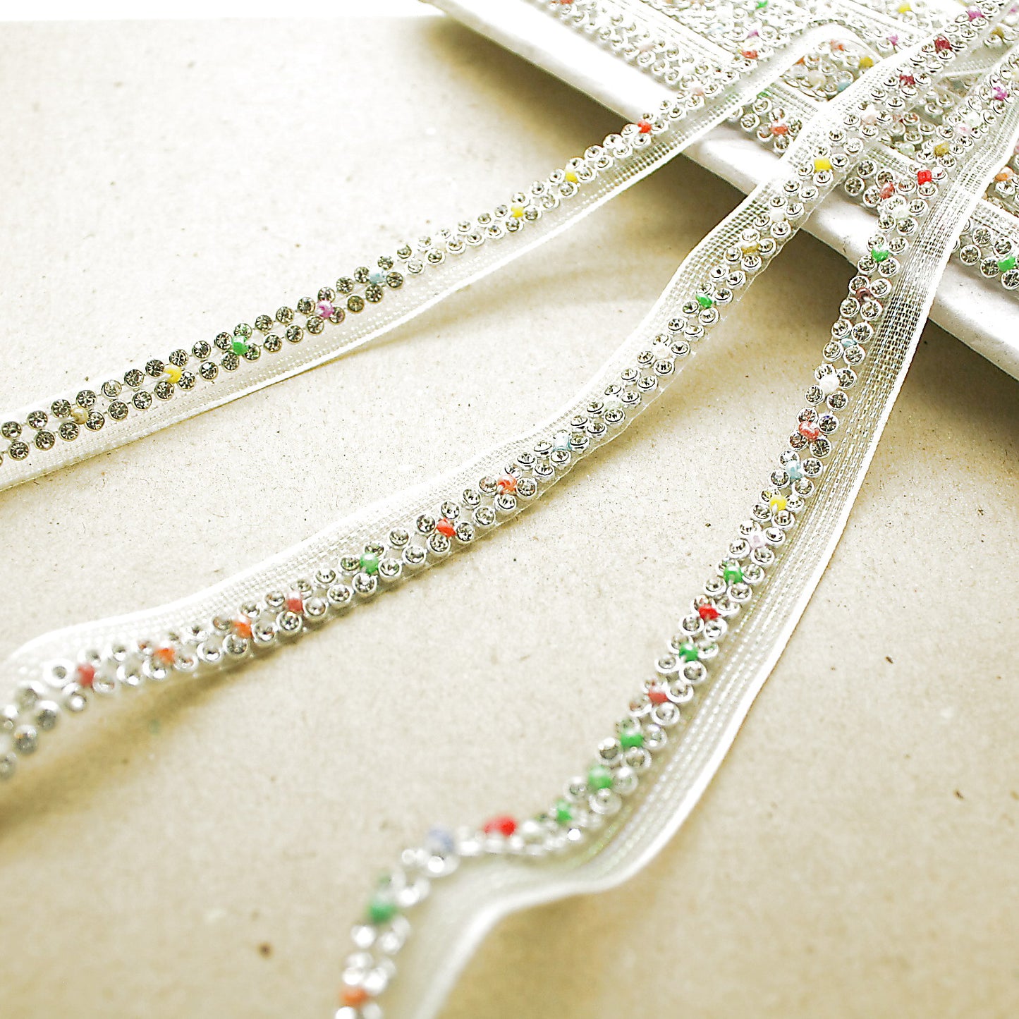 WHITE MULTI-COLOR THIN CRYSTAL EDGING TRIM - sarahi.NYC