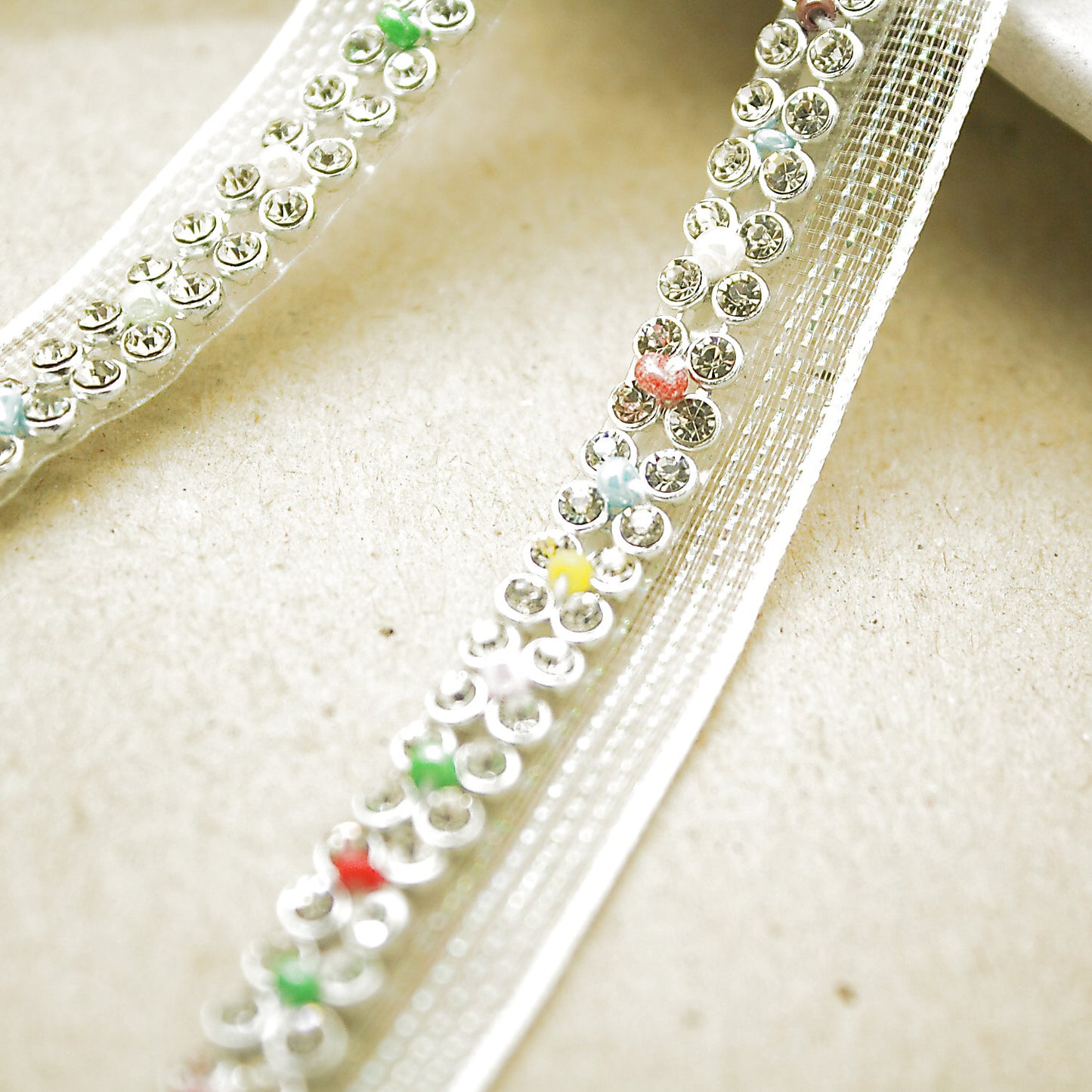 WHITE MULTI-COLOR THIN CRYSTAL EDGING TRIM - sarahi.NYC