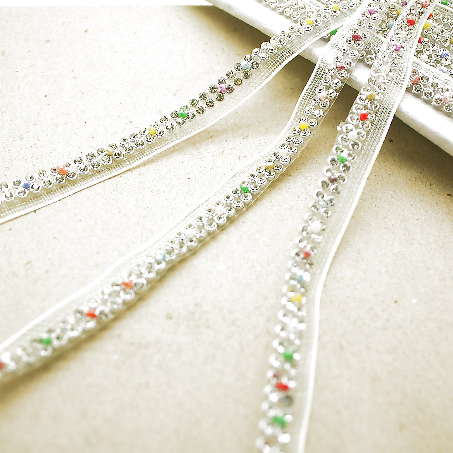 WHITE MULTI-COLOR THIN CRYSTAL EDGING TRIM - sarahi.NYC