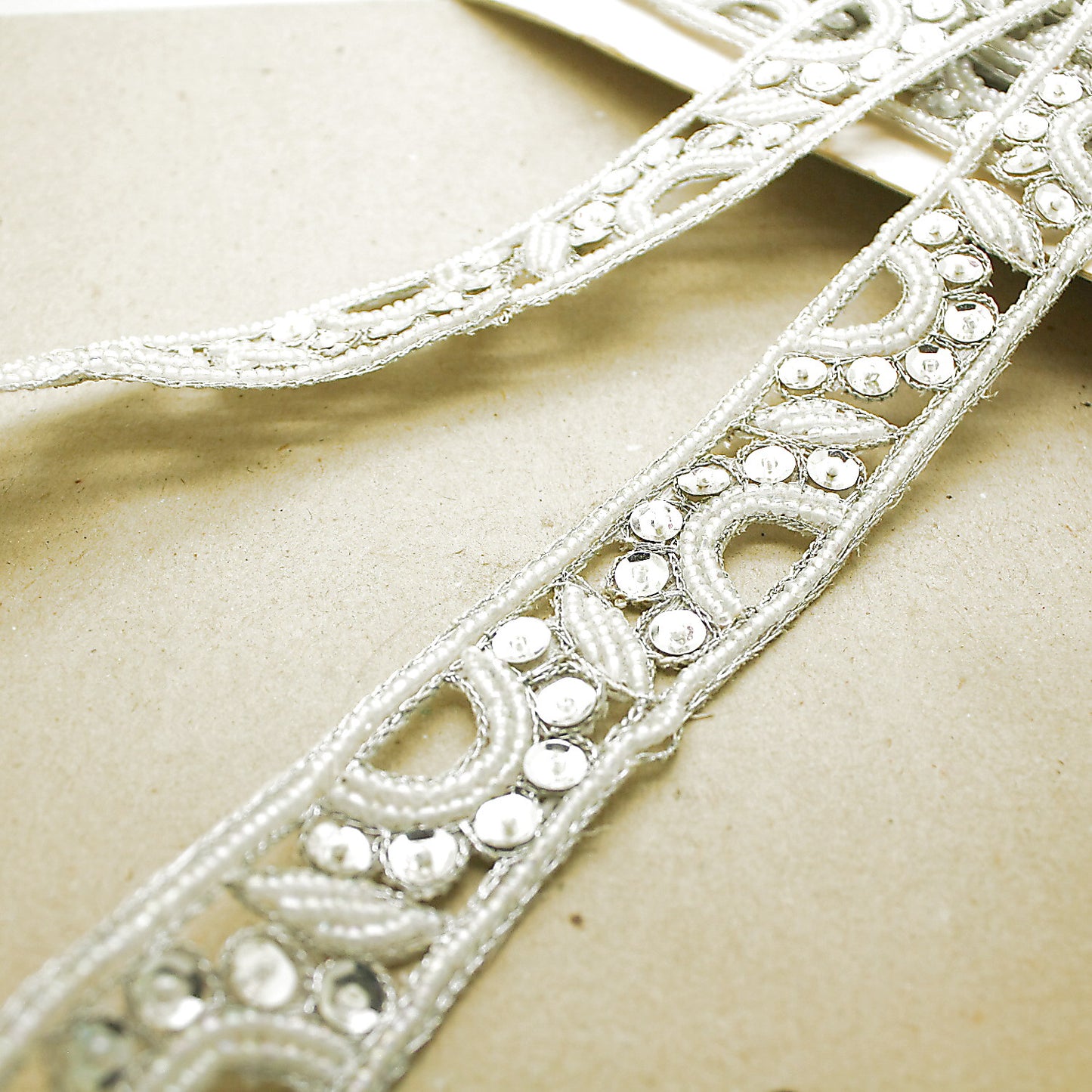 WHITE SILVER BEADED SEQUIN TRIM - sarahi.NYC