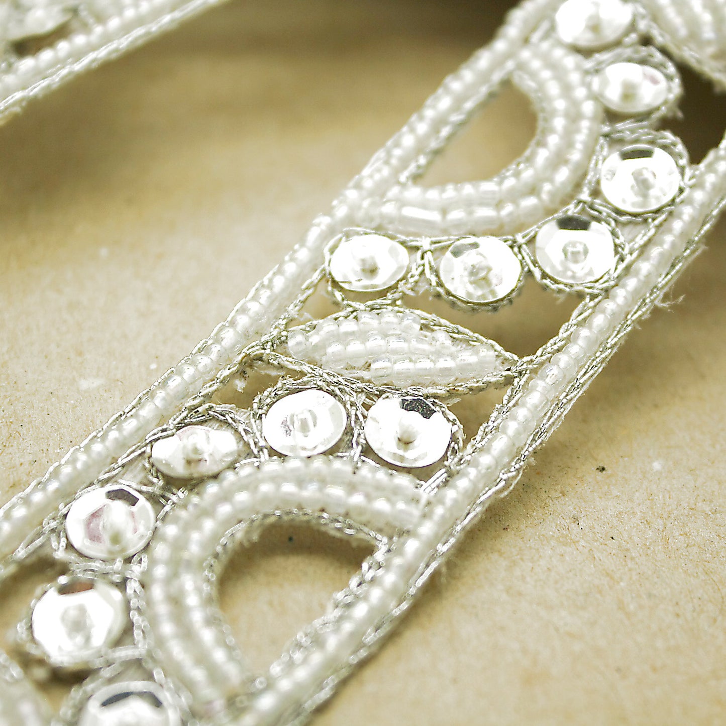 WHITE SILVER BEADED SEQUIN TRIM - sarahi.NYC