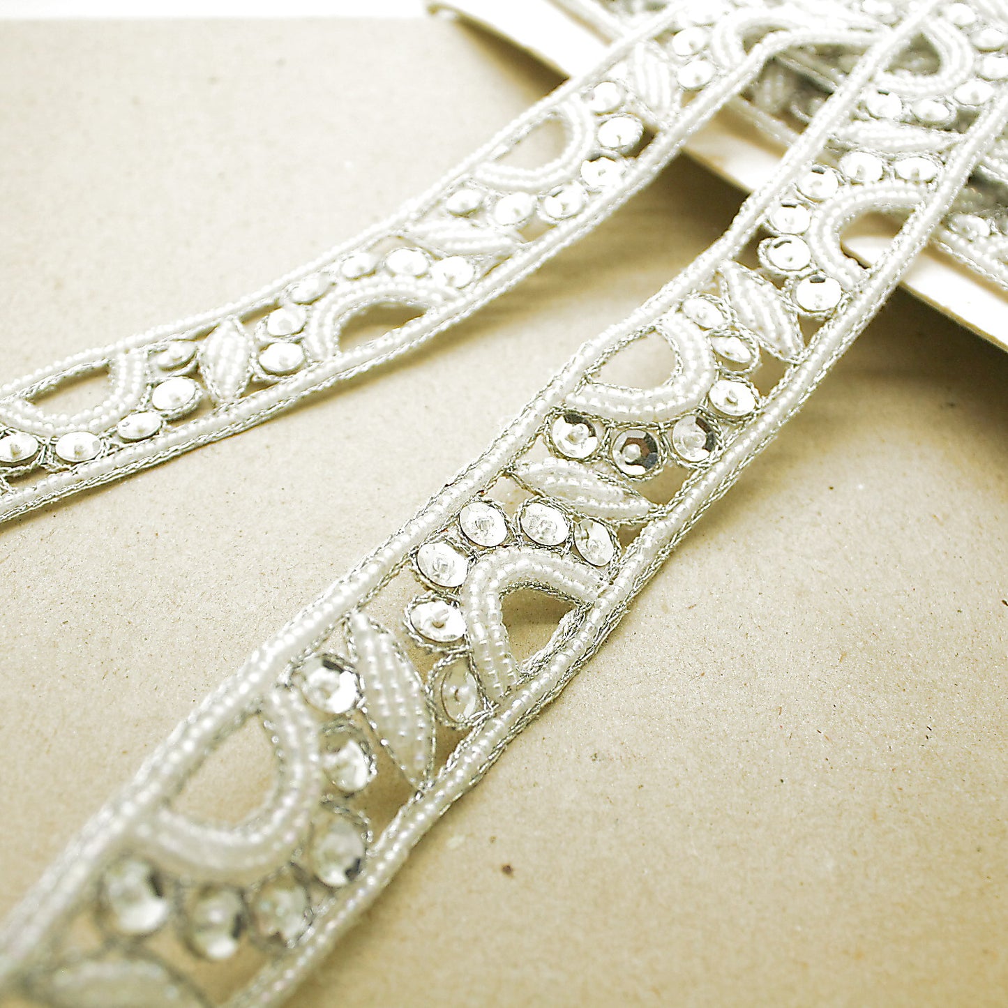 WHITE SILVER BEADED SEQUIN TRIM - sarahi.NYC
