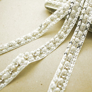 Crystal/Silver Pearl Rhinestone Trim