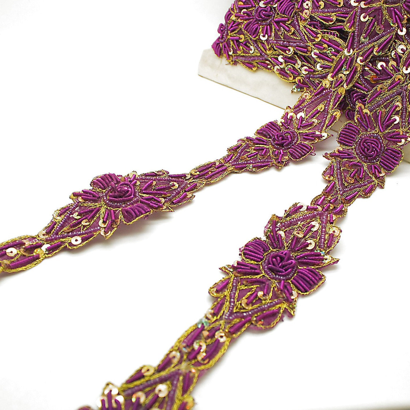 PURPLE PINK FLORAL BEADED TRIM - sarahi.NYC