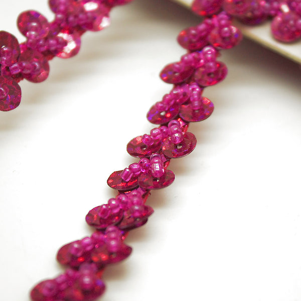 PINK CERISE THIN FLORAL SEQUIN TRIM - sarahi.NYC