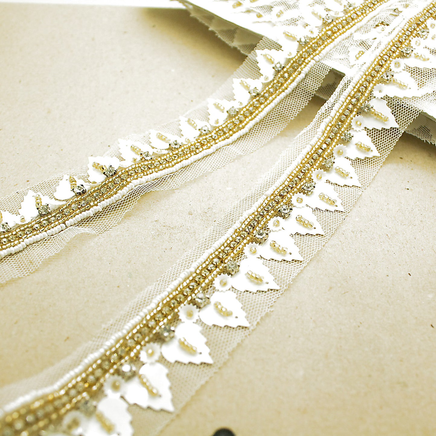 WHITE GOLD LEAF BEADED EDGING TRIM - sarahi.NYC