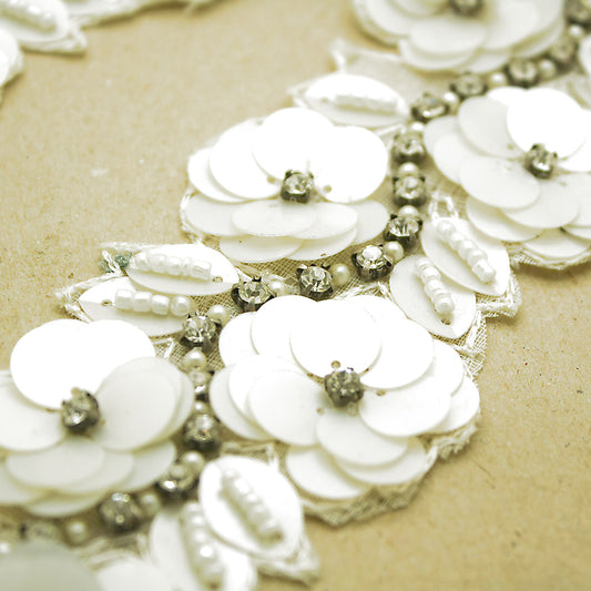 WHITE SEQUIN FLOWER TRIM - sarahi.NYC