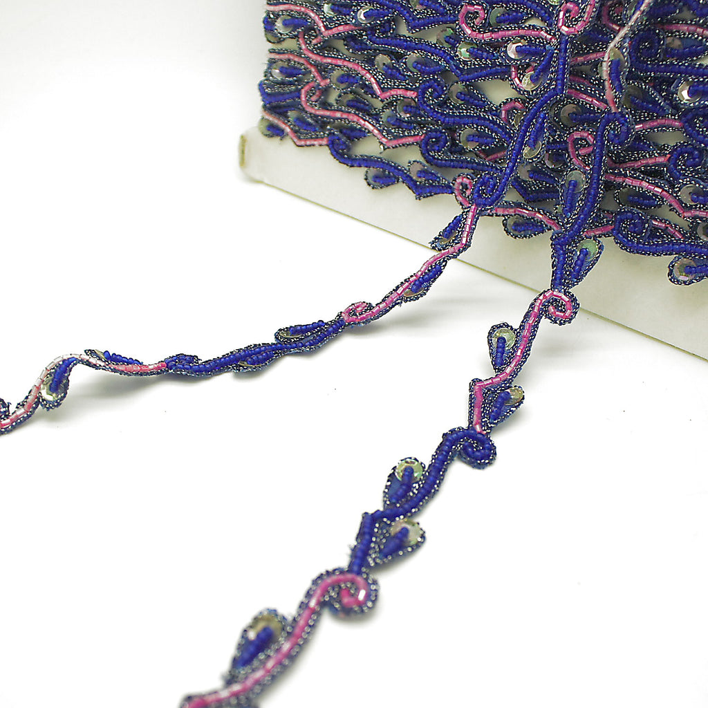 BLUE PINK BEADED TRIM - sarahi.NYC