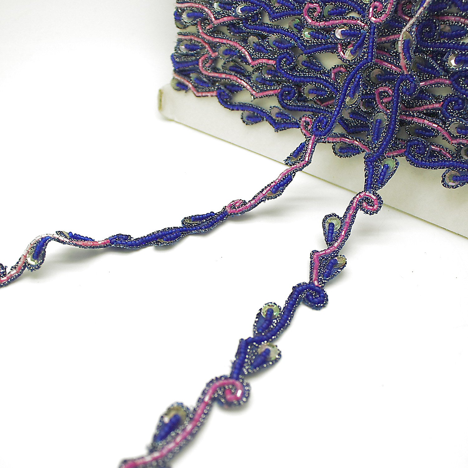 BLUE PINK BEADED TRIM - sarahi.NYC