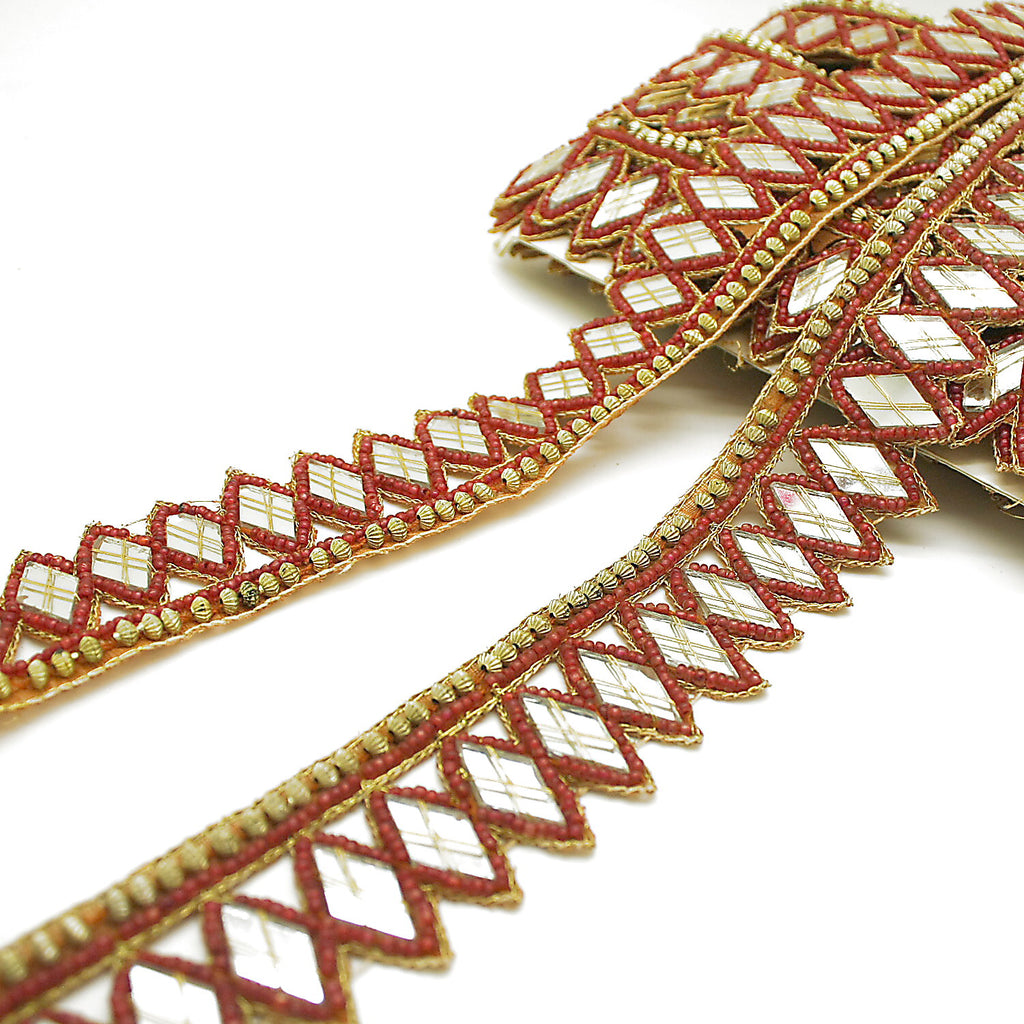 MAROON MIRROR BEADED TRIM - sarahi.NYC