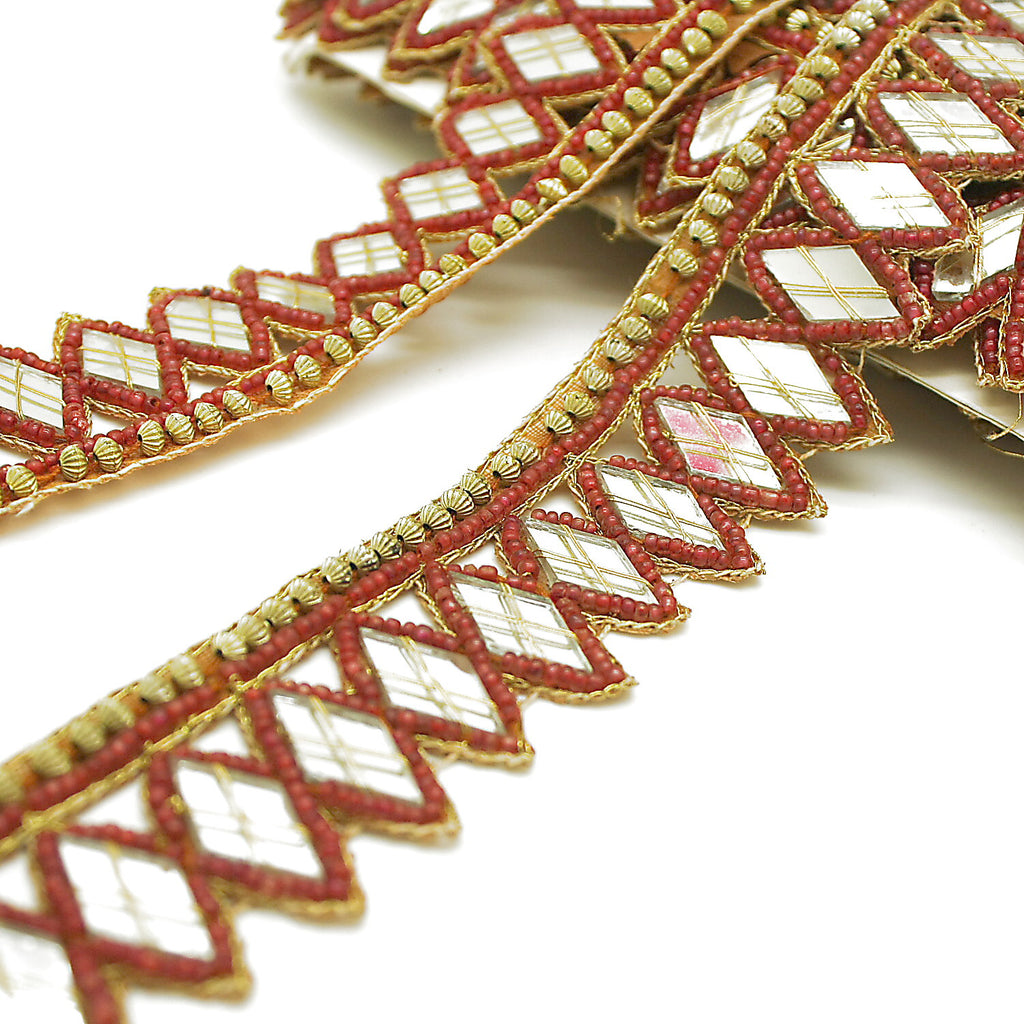 MAROON MIRROR BEADED TRIM - sarahi.NYC