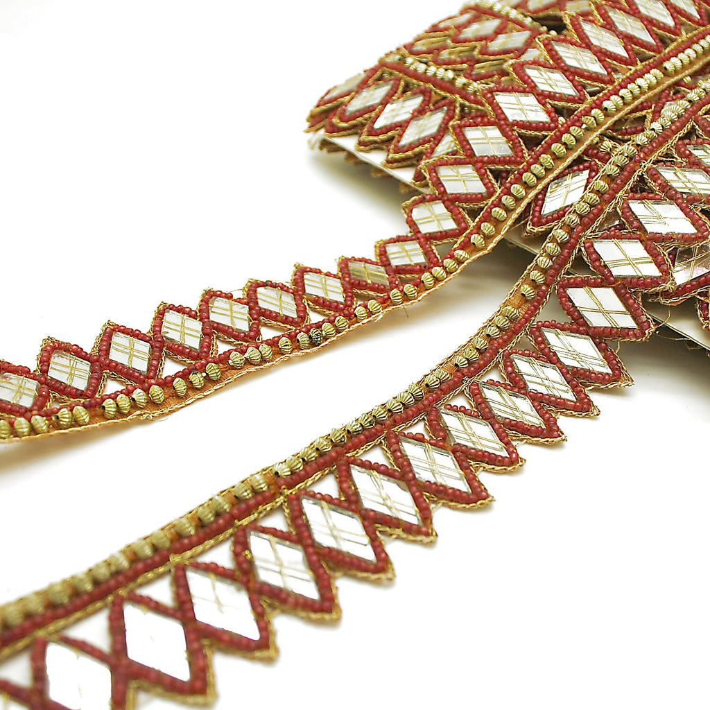 MAROON MIRROR BEADED TRIM - sarahi.NYC