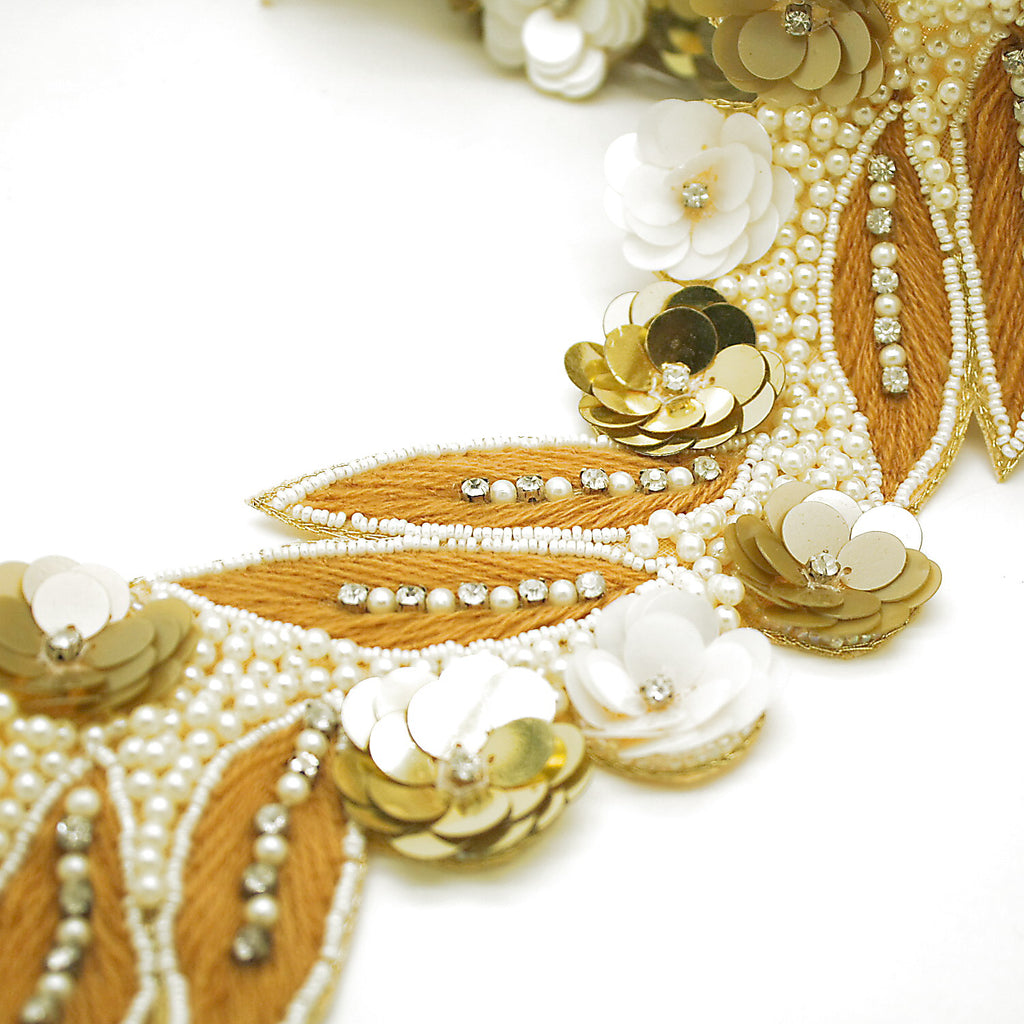 GOLD CREAM SEQUIN FLOWER TRIM - sarahi.NYC