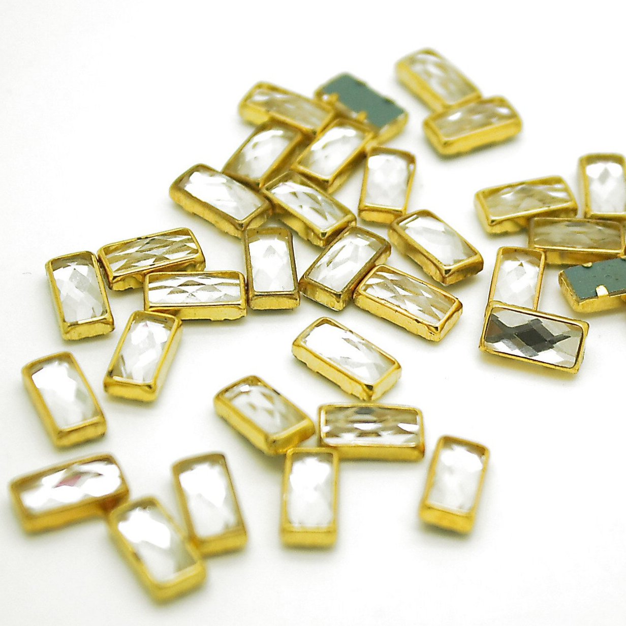 PACK OF 30 - SILVER GOLD RECTANGLE  10mm RHINESTONE GEMS - sarahi.NYC