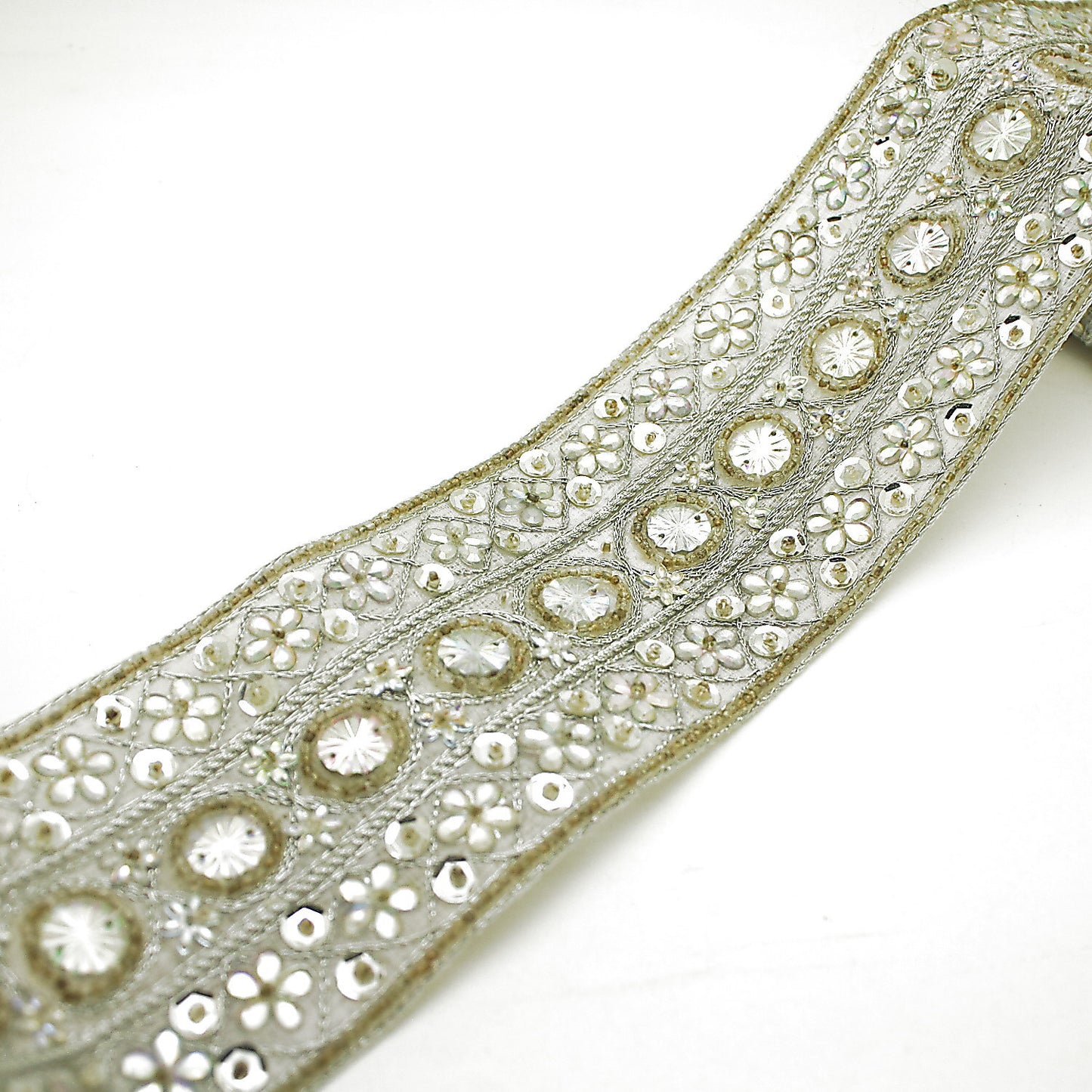 WHITE SILVER BEADED AND  SEQUIN TRIM - sarahi.NYC