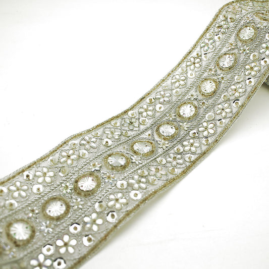 WHITE SILVER BEADED AND  SEQUIN TRIM - sarahi.NYC