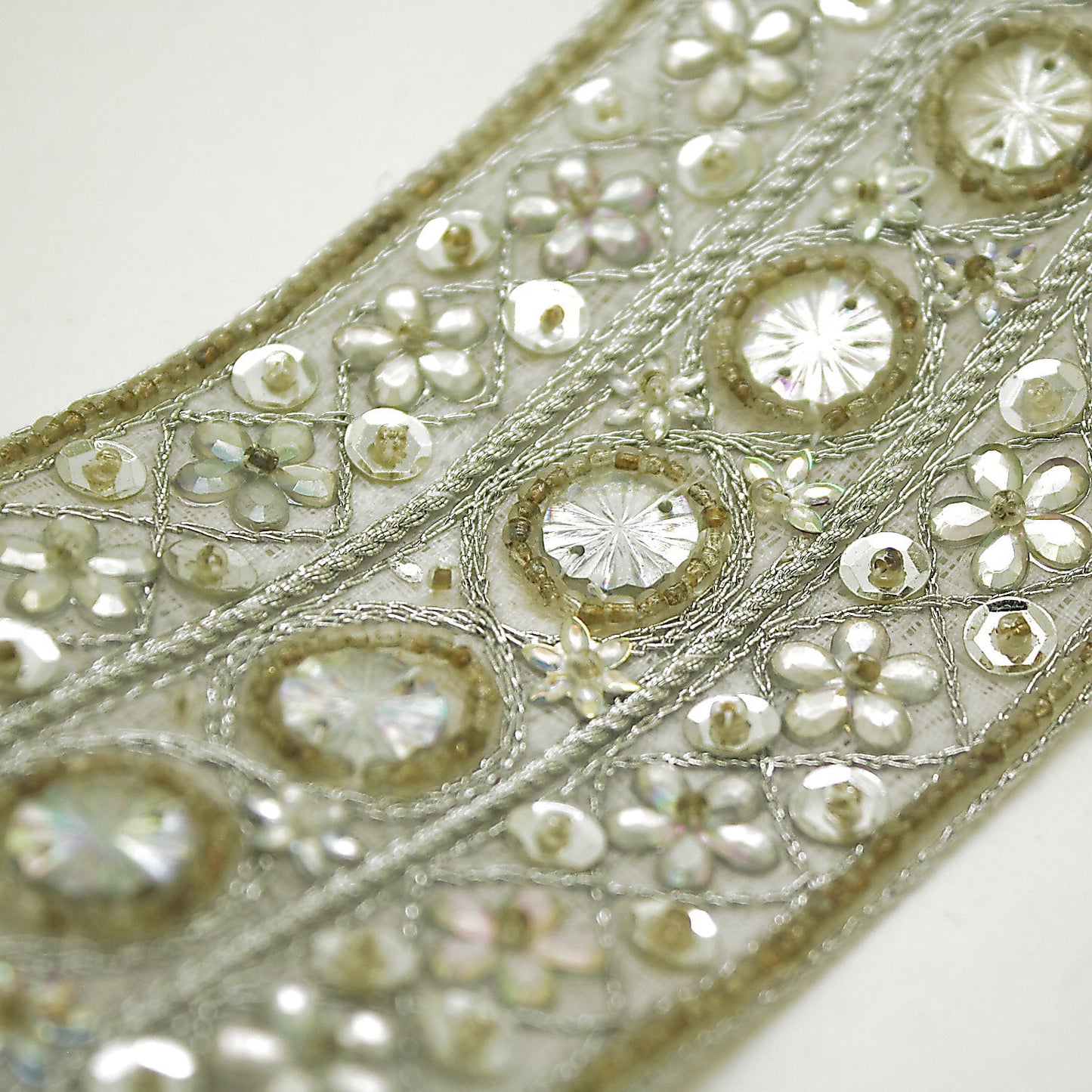 WHITE SILVER BEADED AND  SEQUIN TRIM - sarahi.NYC
