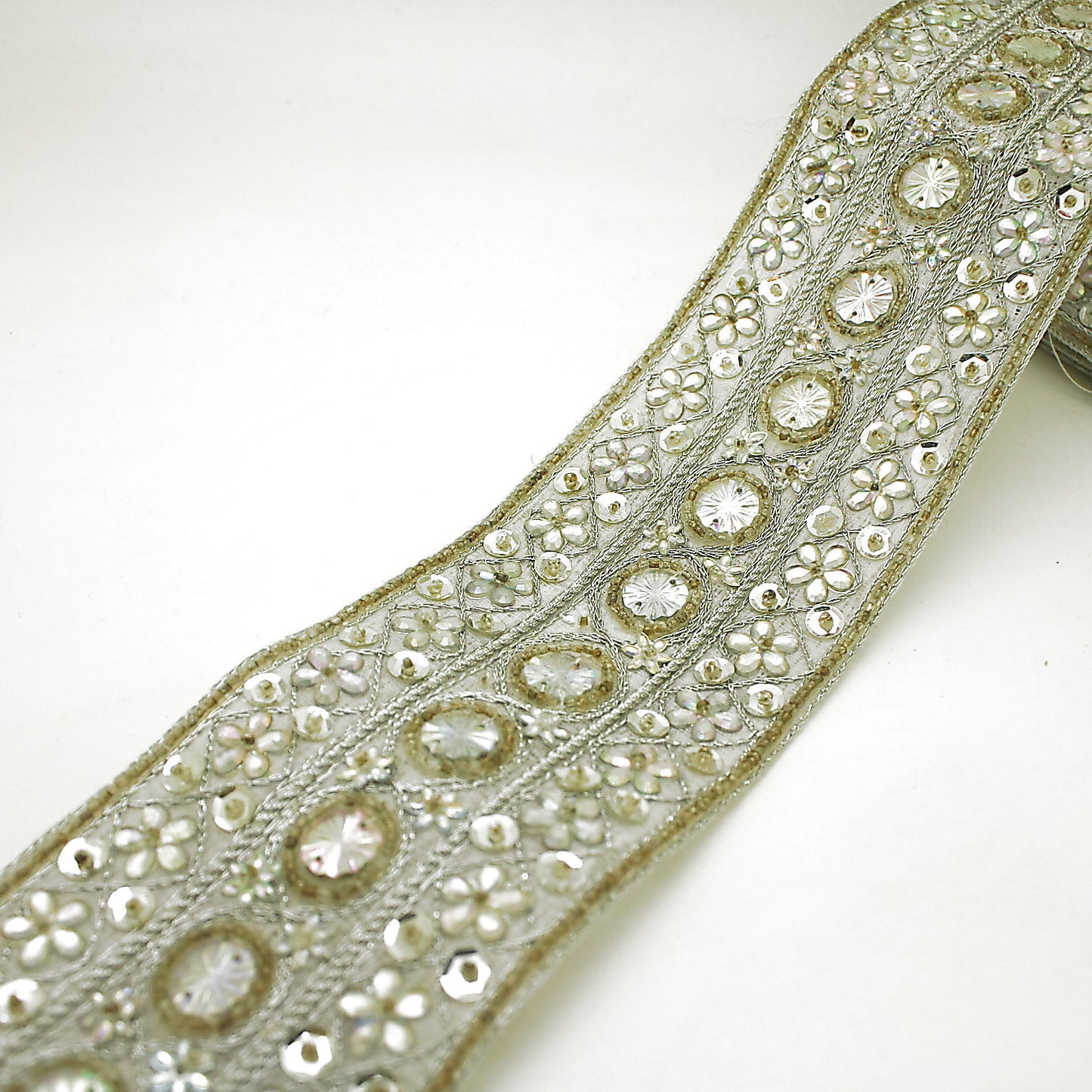 WHITE SILVER BEADED AND  SEQUIN TRIM - sarahi.NYC