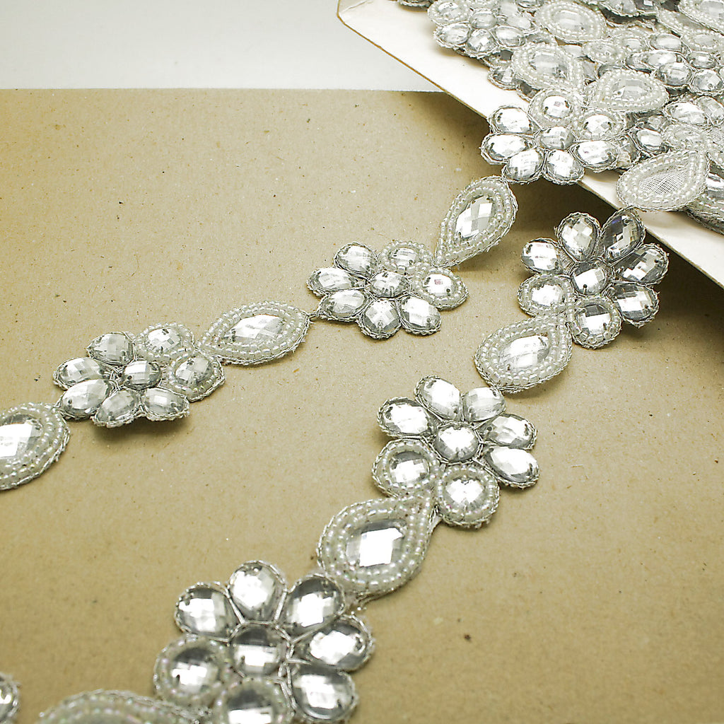SILVER BEADED  RHINESTONE TRIM - sarahi.NYC