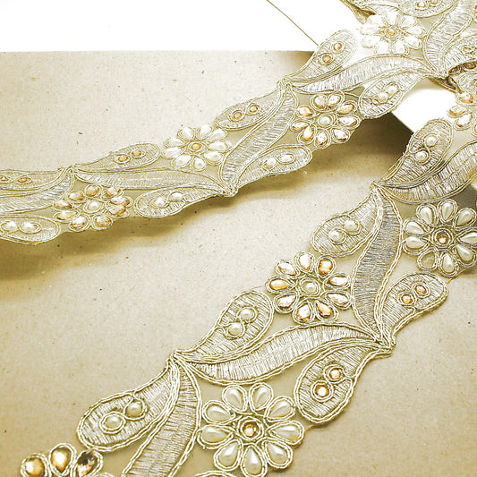 GOLD PEARL RHINESTONE FABRIC TRIM  - sarahi.NYC