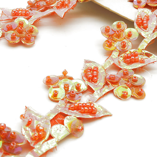 IRIDESCENT CORAL PEACH  FLORAL  TRIM - sarahi.NYC