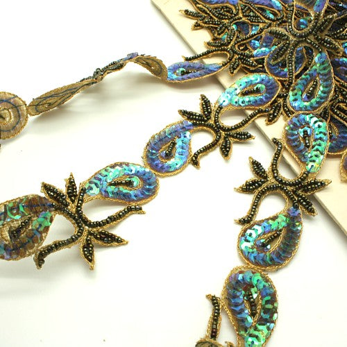 IRIDESCENT BLUE  BEADED SEQUIN TRIM - sarahi.NYC