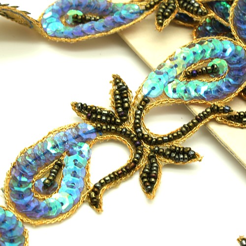 IRIDESCENT BLUE  BEADED SEQUIN TRIM - sarahi.NYC