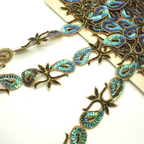 IRIDESCENT BLUE  BEADED SEQUIN TRIM - sarahi.NYC