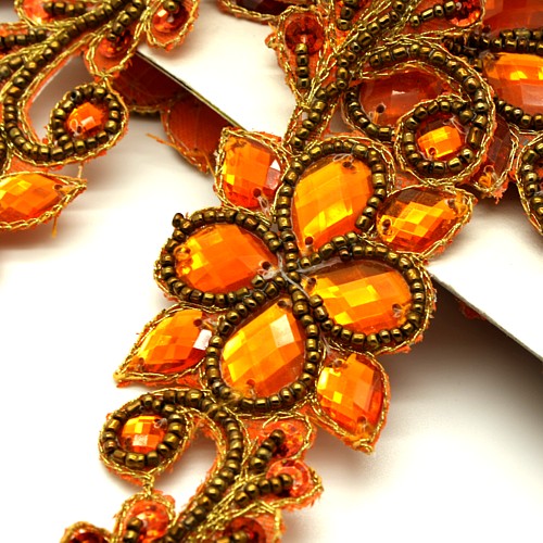 ORANGE RHINESTONE FLORAL BEADED TRIM - sarahi.NYC