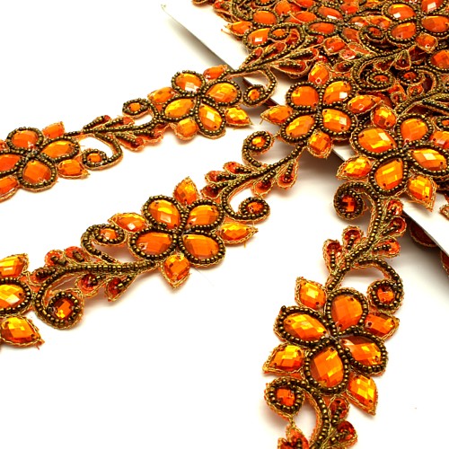 ORANGE RHINESTONE FLORAL BEADED TRIM - sarahi.NYC