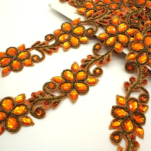 ORANGE RHINESTONE FLORAL BEADED TRIM - sarahi.NYC