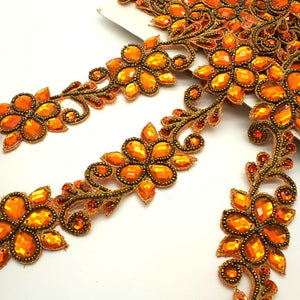 ORANGE RHINESTONE FLORAL BEADED TRIM - sarahi.NYC