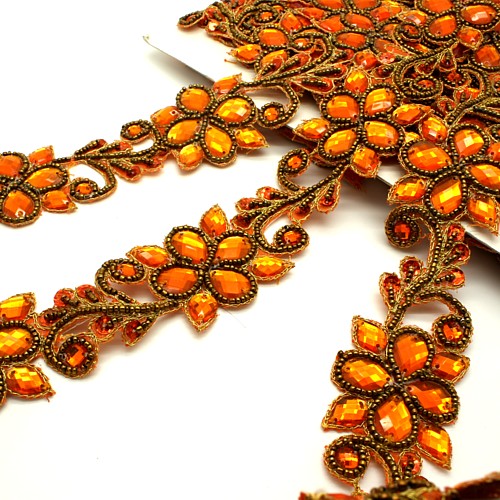 ORANGE RHINESTONE FLORAL BEADED TRIM - sarahi.NYC