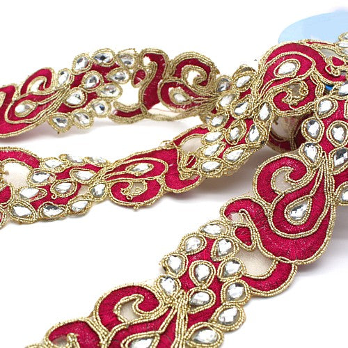 PINK GOLD EMBROIDERY RHINESTONE TRIM - sarahi.NYC