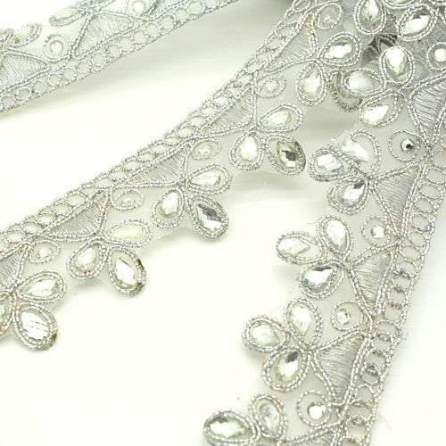 METALLIC SILVER RHINESTONE TRIM - sarahi.NYC