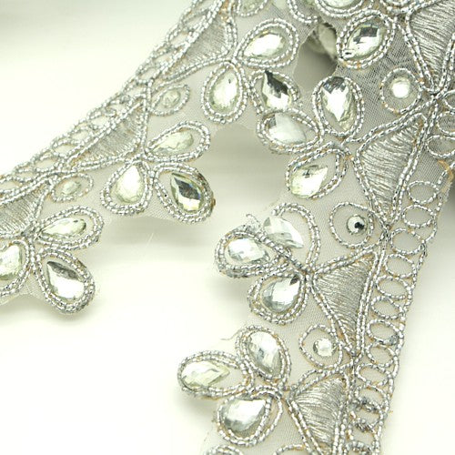 METALLIC SILVER RHINESTONE TRIM - sarahi.NYC