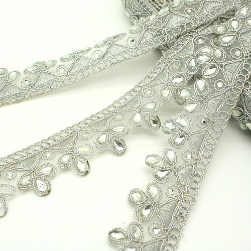 METALLIC SILVER RHINESTONE TRIM - sarahi.NYC