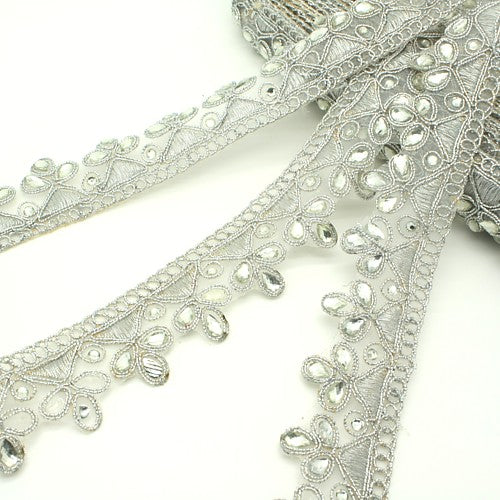 METALLIC SILVER RHINESTONE TRIM - sarahi.NYC