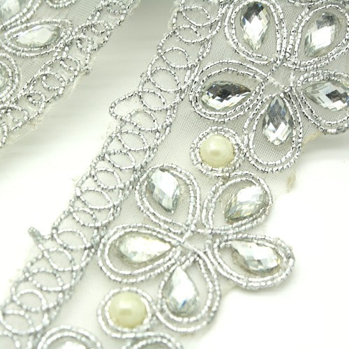 SILVER FLORAL  RHINESTONE TRIM - sarahi.NYC