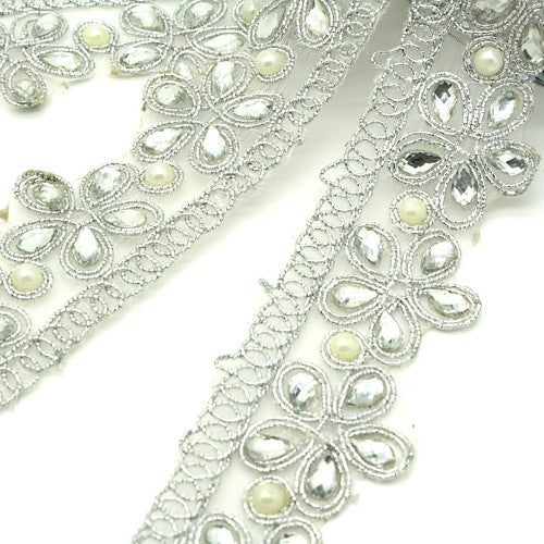 SILVER FLORAL  RHINESTONE TRIM - sarahi.NYC