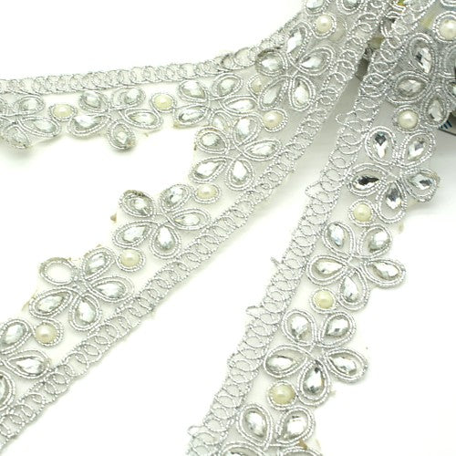 SILVER FLORAL  RHINESTONE TRIM - sarahi.NYC
