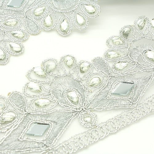 SILVER RHINESTONE MIRROR RHINESTONE TRIM - sarahi.NYC