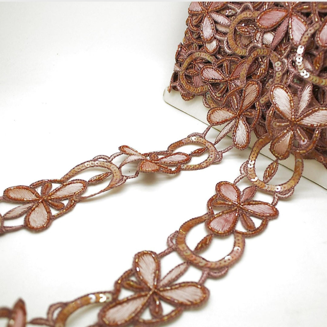 BROWN SEQUIN FLOWER TRIM - sarahi.NYC