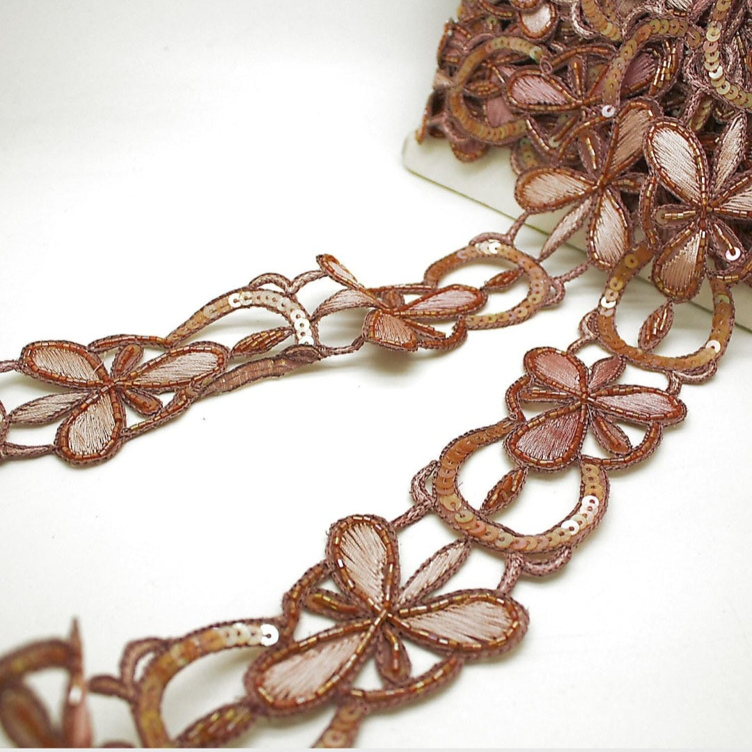BROWN SEQUIN FLOWER TRIM - sarahi.NYC