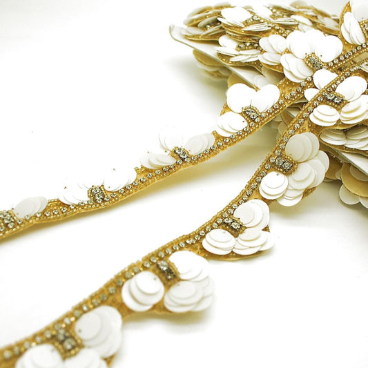 WHITE GOLD SEQUIN FLOWER TRIM - sarahi.NYC