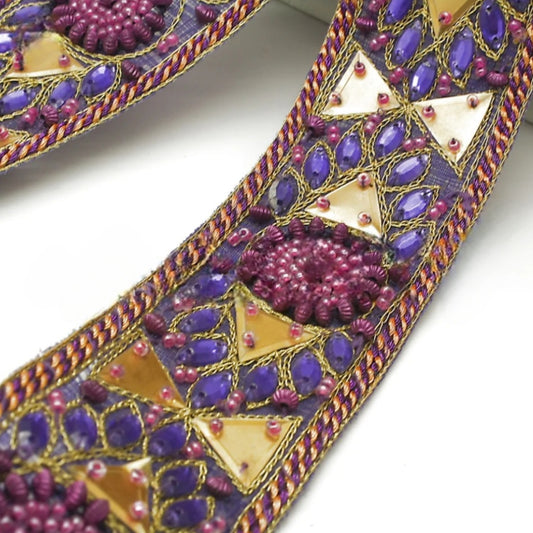 PURPLE GOLD TRIANGLE SEQUIN BEADED TRIM - sarahi.NYC